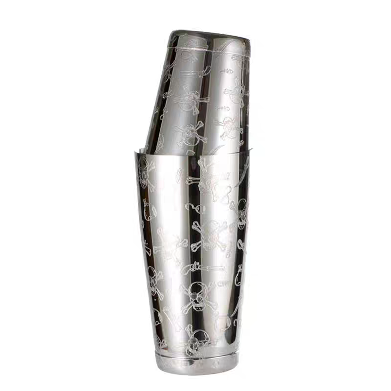 Boston Shaker Set - 500ml/800ml gravura crânio aço inoxidável coquetel