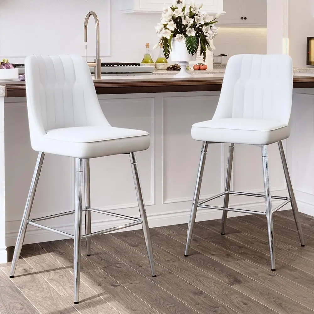 Home Bar And Counter - Conjunto de 2 Banquetas Brancas Estofadas