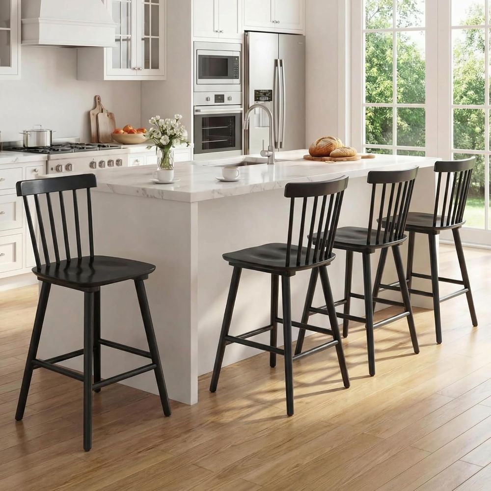 Home Bar And Counter - Conjunto de 4 Banquetas de Madeira